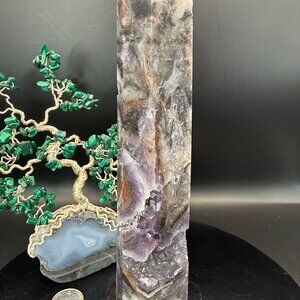 Purple Fluorite & Sphalerite Druzy Point Tower 9.50" Tall Crystal Statement 10